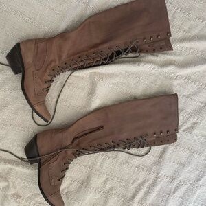 Never Worn | Jeffrey Campbell | Taupe Leather Tall Over The Knee Boot | Size 8